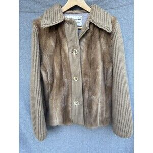 Vtg Brown Real Fur Coat Willmanns Furriers Okla City Knitted Button Collar Mink?
